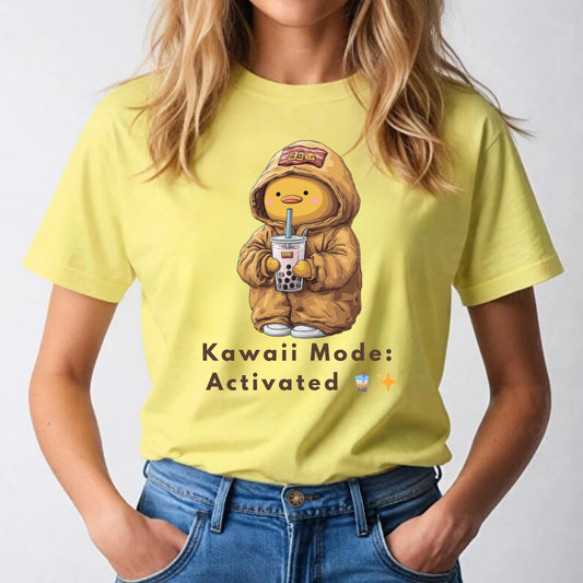 Cute Couple Boba Shirt - Cozy Duck in Hoodie Graphic Tee - Kawaii Mode Activated Funny Gift for Boyfriend or Girlfriend AA62