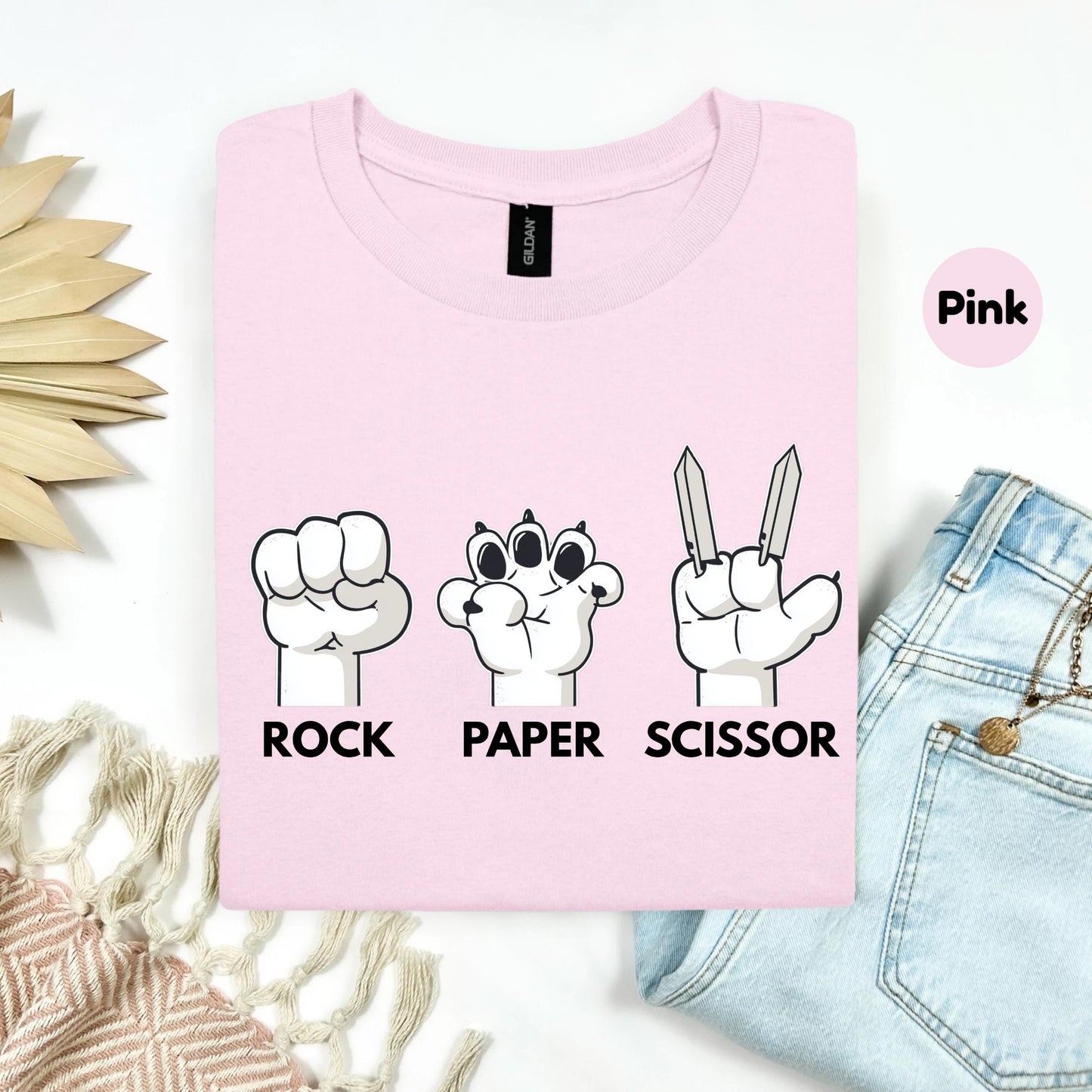 Cute Gamer Rock Paper Scissors Tee - Claw Paw Scissor T-Shirt, Animal Inspired Geek Humor Shirt for Everyday Fun Wear Top AA67