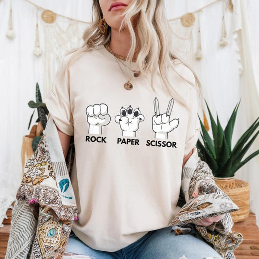 Cute Gamer Rock Paper Scissors Tee - Claw Paw Scissor T-Shirt, Animal Inspired Geek Humor Shirt for Everyday Fun Wear Top AA67