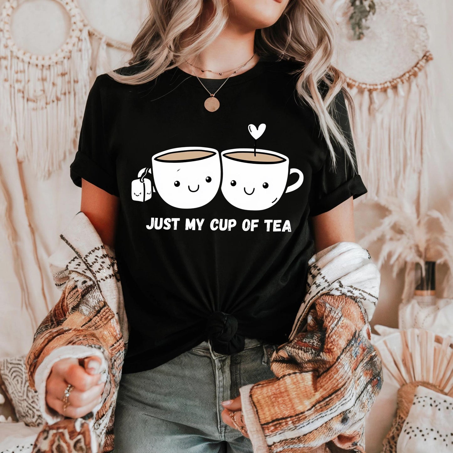 Funny Tea Lover Shirt - Just My Cup of Tea Graphic Tee for Women Men, Kawaii Cute Drink Shirt, Pun Gift for Tea Addict AA72