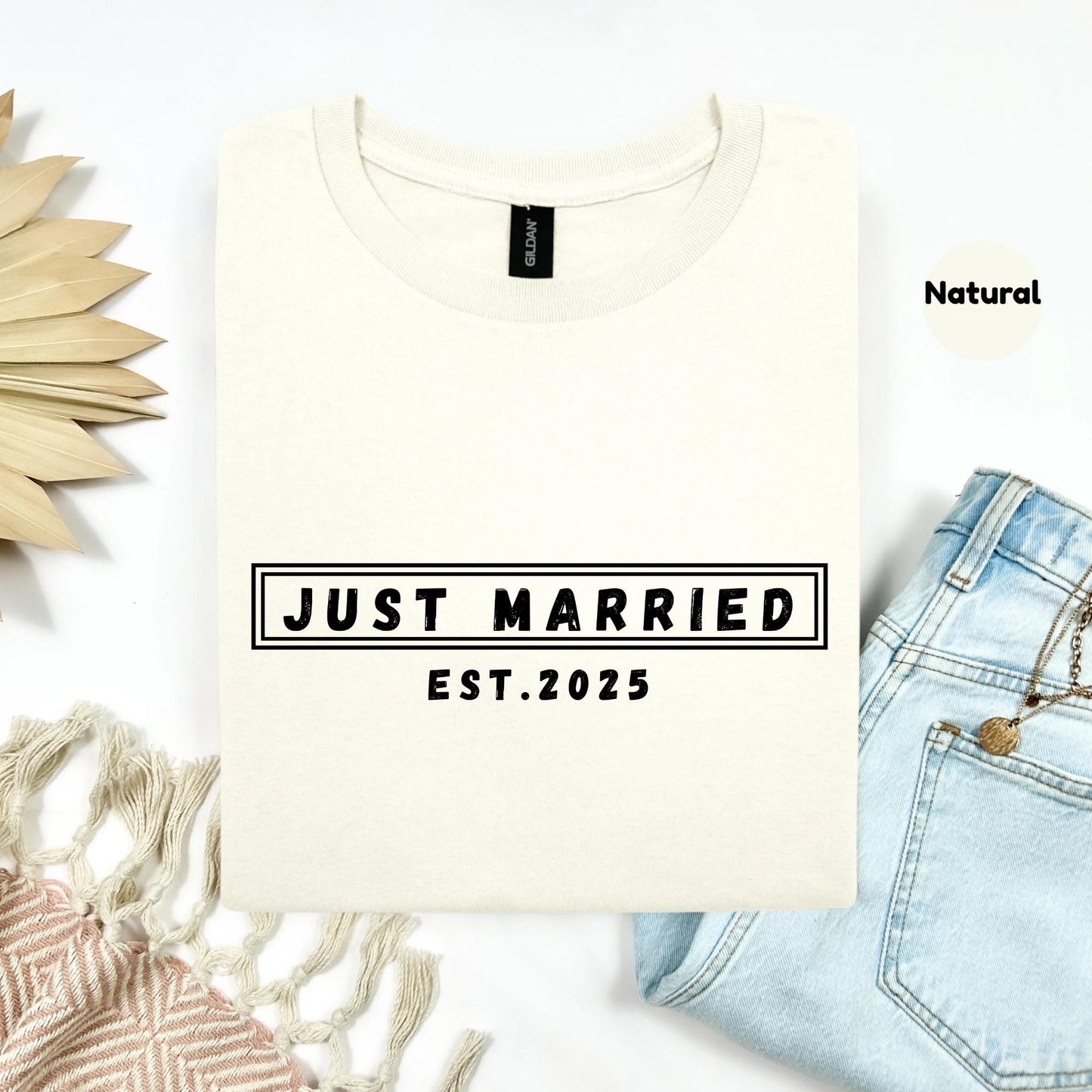 Just Married Est.2025 Bride Shirt – Gift for Newlywed Women, Wedding Day Tee, Minimalist Romantic Graphic Shirt for Her AA75