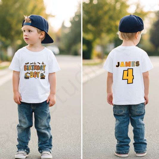 Custom Name Construction Birthday Shirt for Toddler Boys - Personalized Digger Party Tee with Age Number Back Print AA92