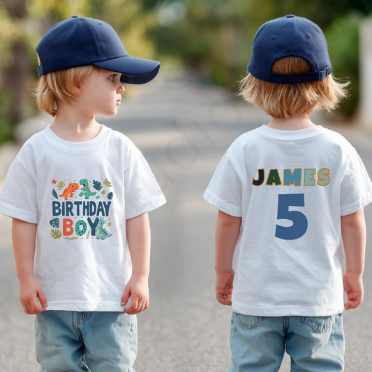 Custom Dinosaur Birthday Shirt for Toddler Boys - Personalized Name & Age Tee for Kids Dino Party Celebration AA94