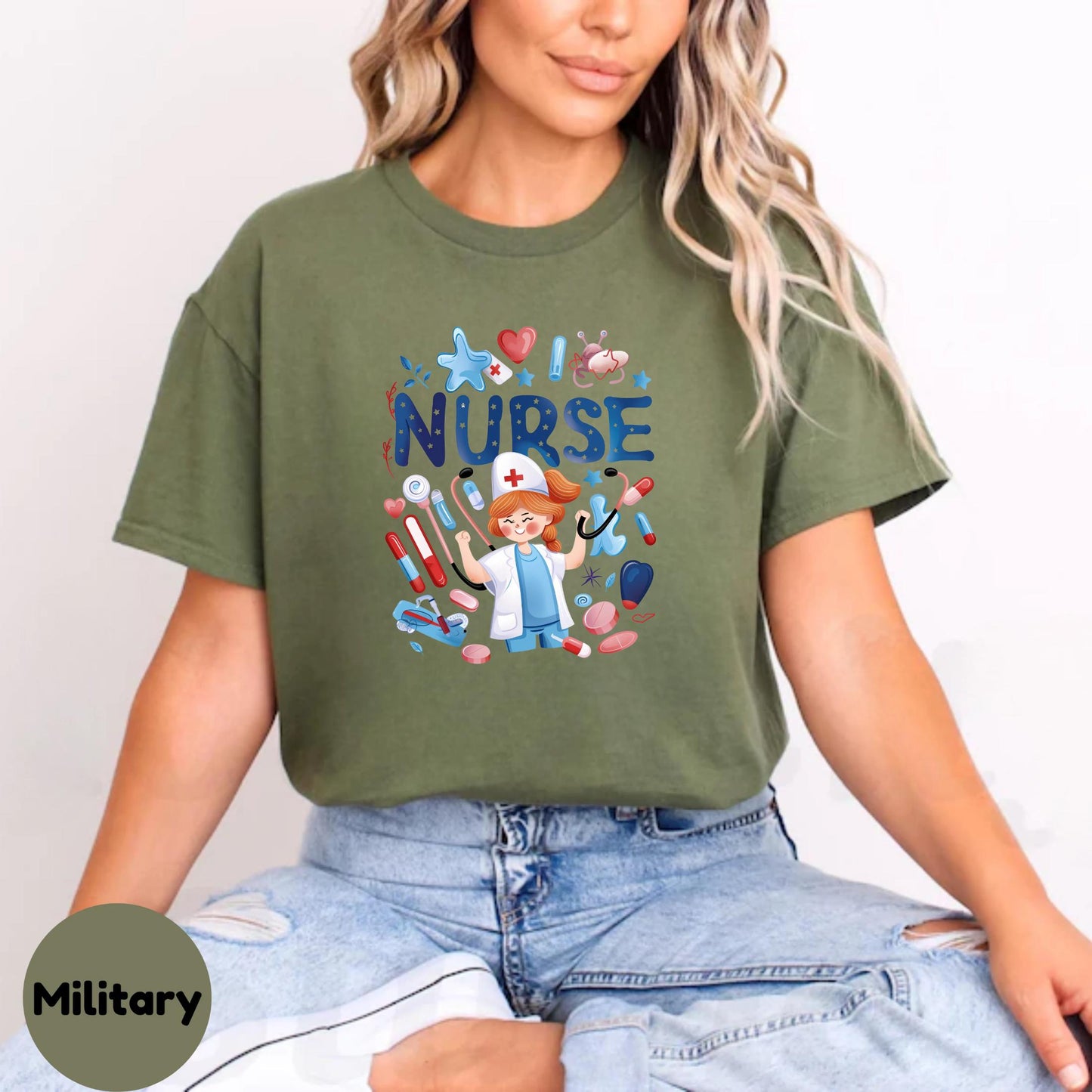 Thank You Nurse Shirt Cheerful Medical Cartoon Tee RN Appreciation Gift for Women Cute Healthcare Worker TShirt Idea AA112