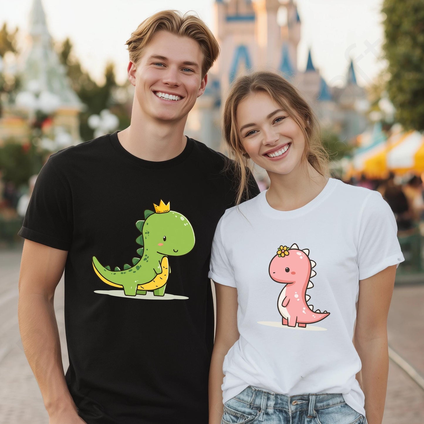 Minimalist Couple Dinosaur Shirt Matching Cute Dinos TShirt Set for Boyfriend and Girlfriend Sweet Relationship Gift Tee AA114