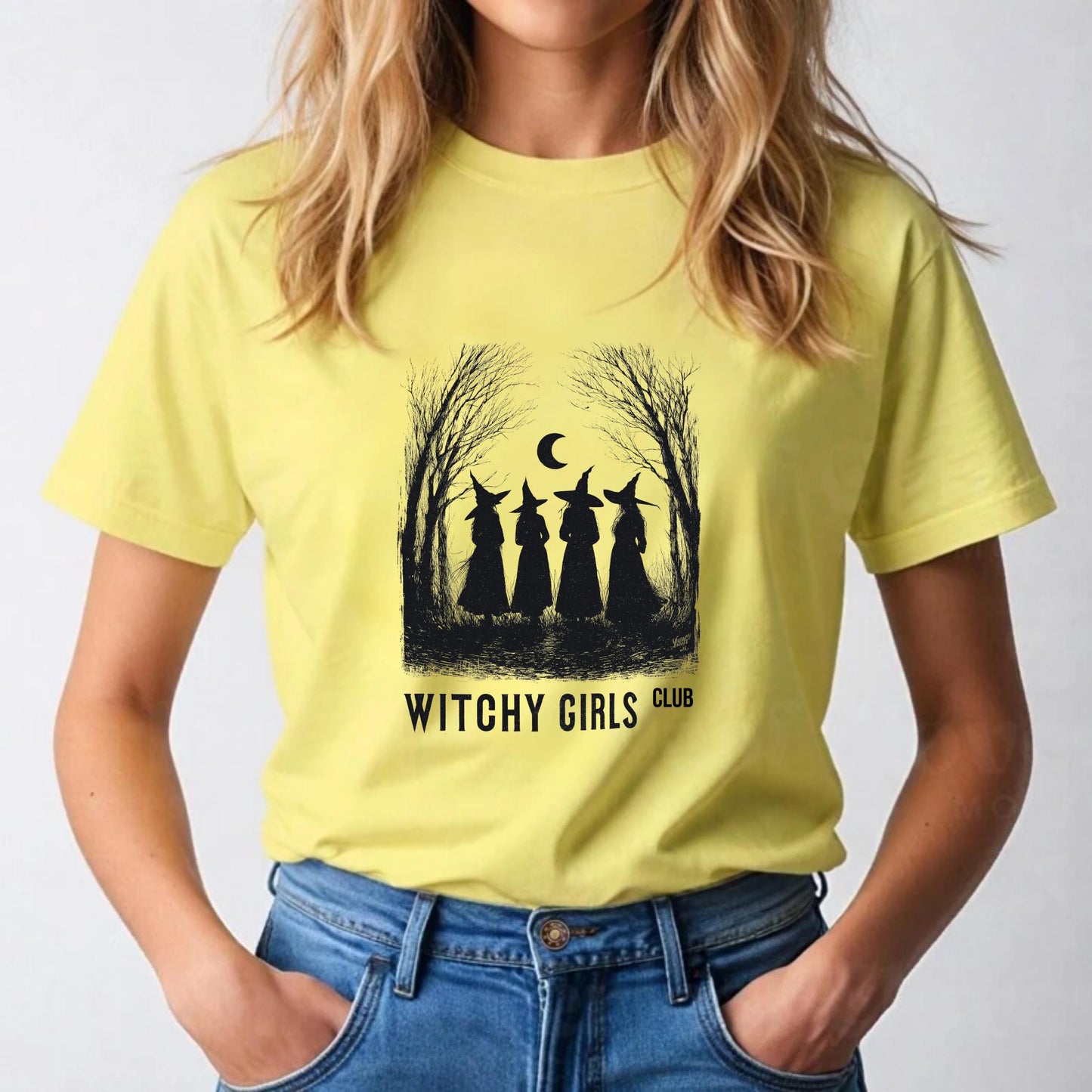 Witchy Girls Club Shirt – Retro Witch T-Shirt for Women – Cute Halloween-Inspired Witchy Tee – Magical Club Shirt AA134