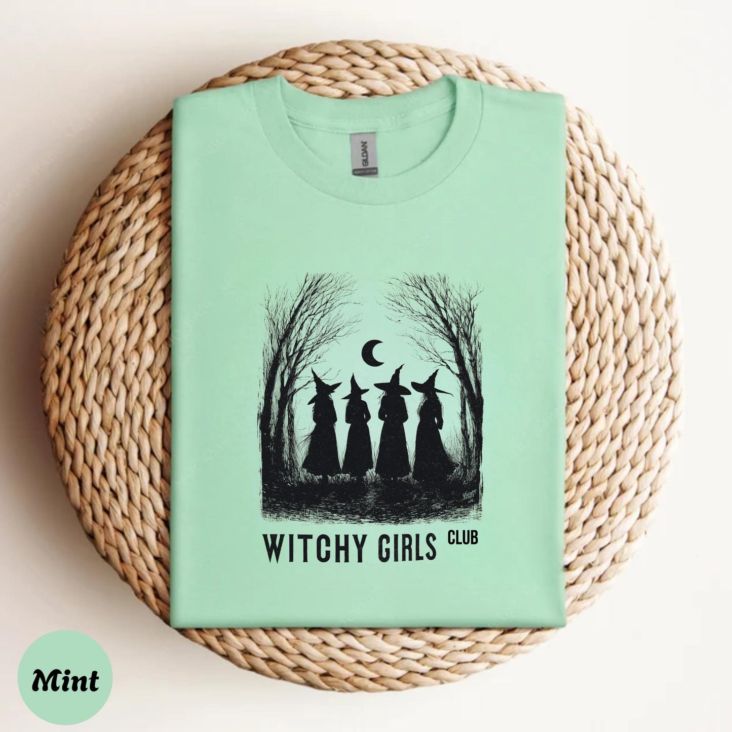 Witchy Girls Club Shirt – Retro Witch T-Shirt for Women – Cute Halloween-Inspired Witchy Tee – Magical Club Shirt AA134