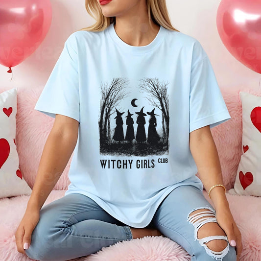 Witchy Girls Club Shirt – Retro Witch T-Shirt for Women – Cute Halloween-Inspired Witchy Tee – Magical Club Shirt AA134