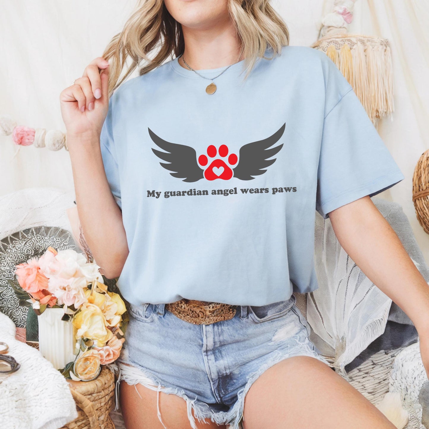 Pet Memorial Shirt – My Guardian Angel Wears Paws Tee – Dog Loss Gift – Pet Heaven Tribute Shirt – Dog Mom Grief Tee AA141