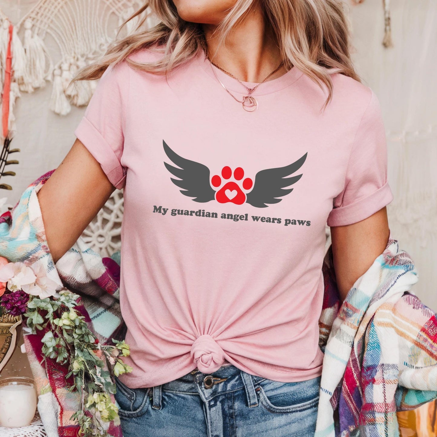 Pet Memorial Shirt – My Guardian Angel Wears Paws Tee – Dog Loss Gift – Pet Heaven Tribute Shirt – Dog Mom Grief Tee AA141