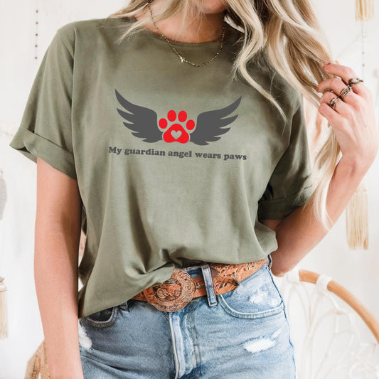 Pet Memorial Shirt – My Guardian Angel Wears Paws Tee – Dog Loss Gift – Pet Heaven Tribute Shirt – Dog Mom Grief Tee AA141