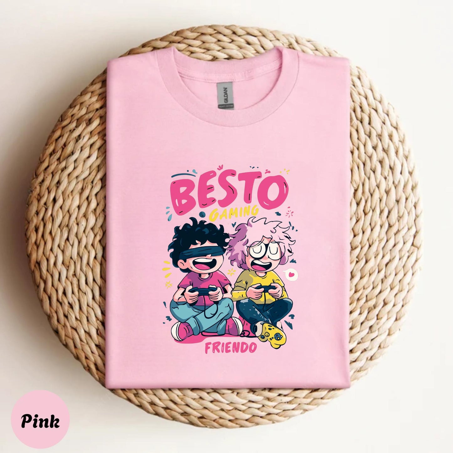 Besto Gaming Cartoon T-Shirt – Fun Gamer Shirt for Friends – Vibrant Matching Video Game Tee for Gen Z and Millennials AA120
