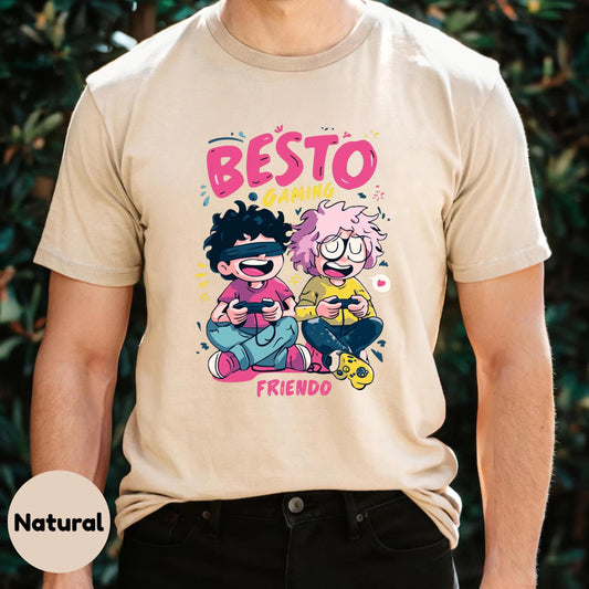 Besto Gaming Cartoon T-Shirt – Fun Gamer Shirt for Friends – Vibrant Matching Video Game Tee for Gen Z and Millennials AA120