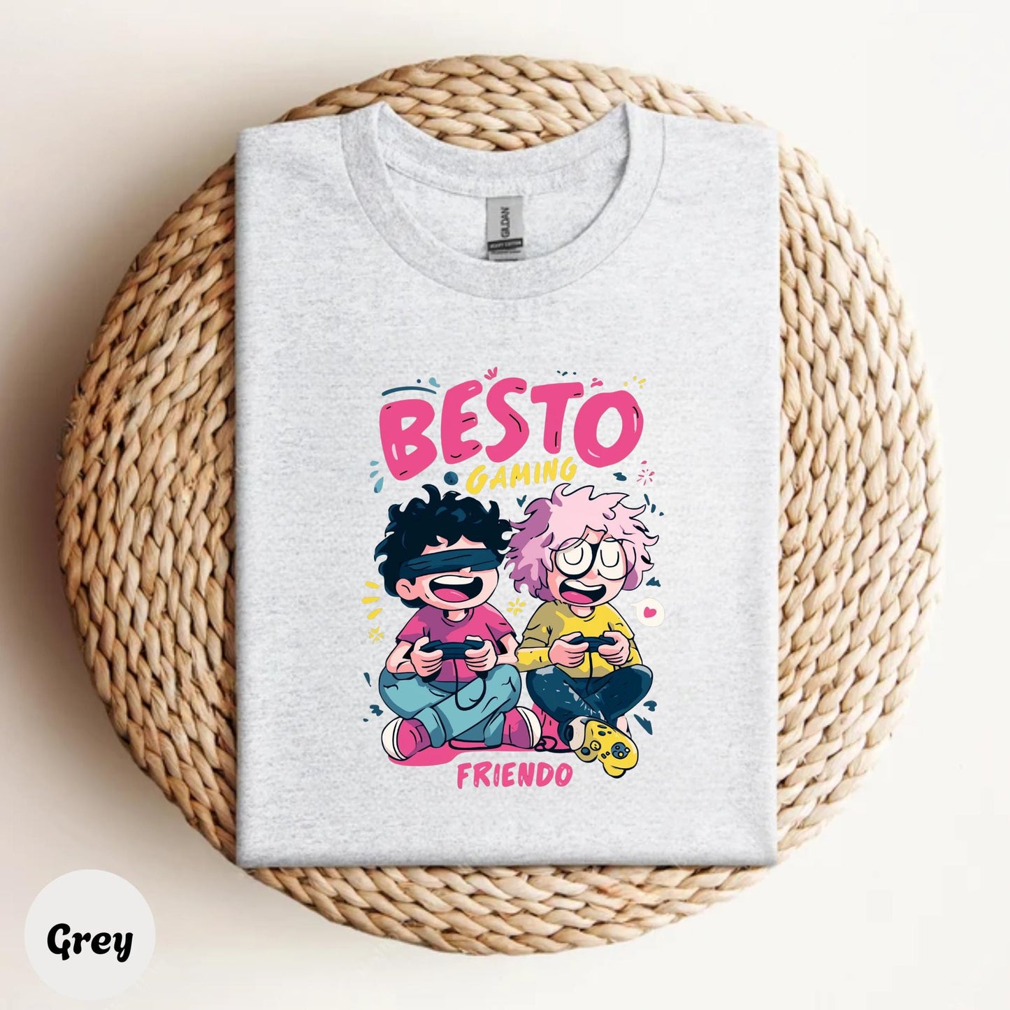 Besto Gaming Cartoon T-Shirt – Fun Gamer Shirt for Friends – Vibrant Matching Video Game Tee for Gen Z and Millennials AA120