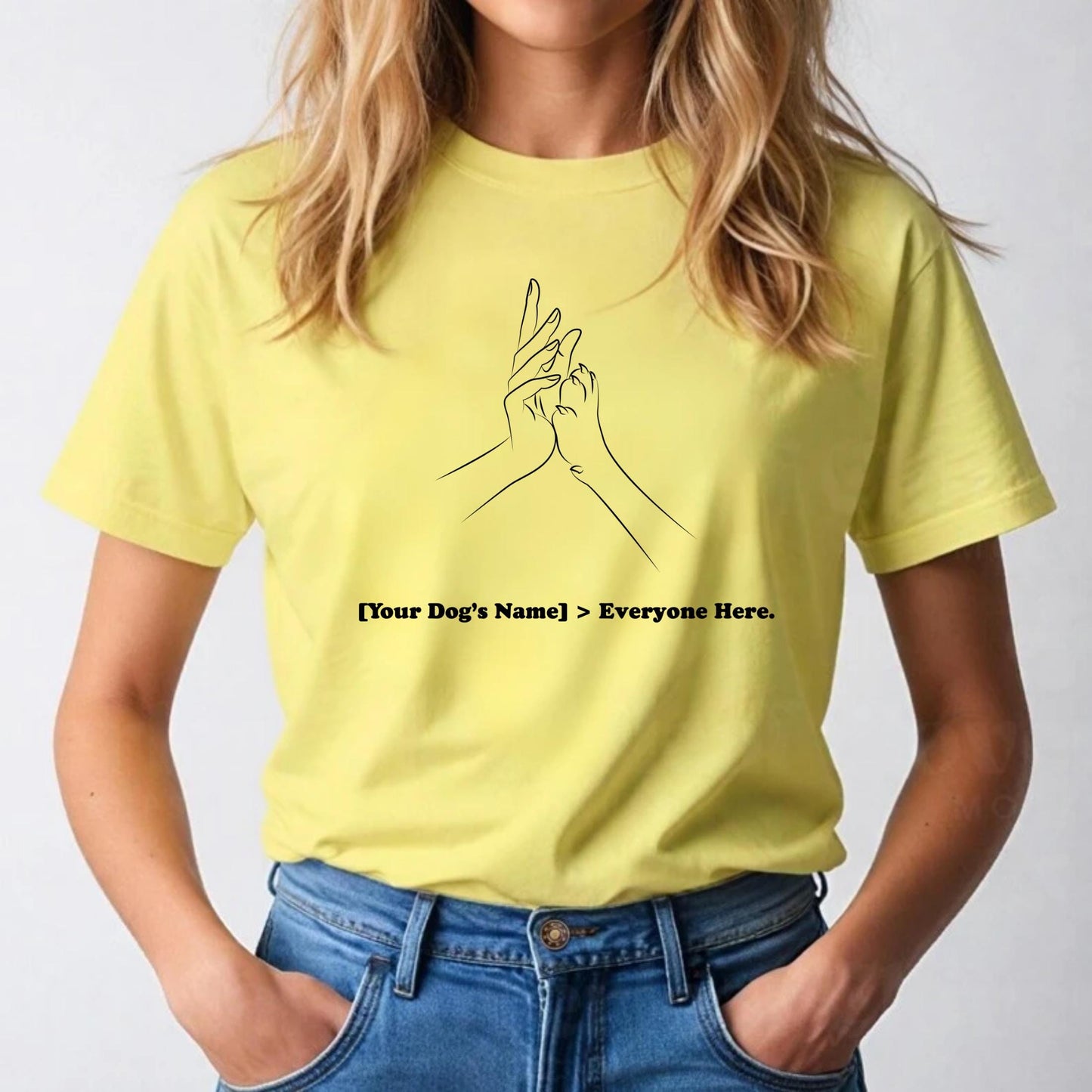 Custom Dog Name Shirt – Minimalist Line Art Pet Lover Tee – [Name] > Everyone Here – Personalized Dog Mom T-Shirt  AA139