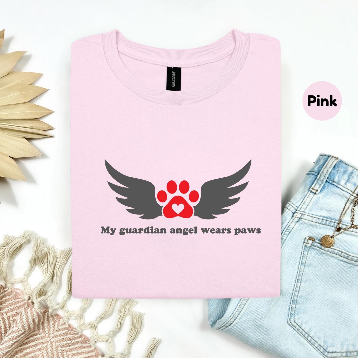 Pet Memorial Shirt – My Guardian Angel Wears Paws Tee – Dog Loss Gift – Pet Heaven Tribute Shirt – Dog Mom Grief Tee AA141