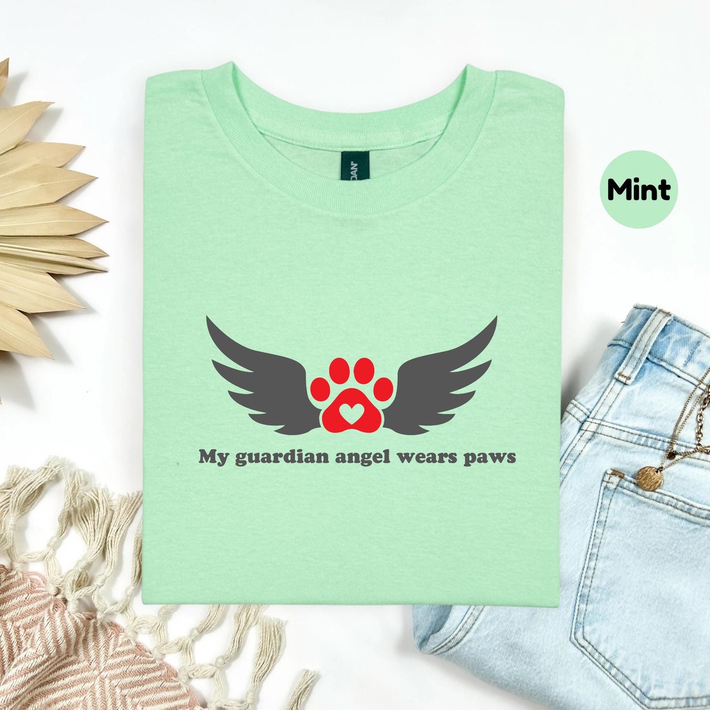 Pet Memorial Shirt – My Guardian Angel Wears Paws Tee – Dog Loss Gift – Pet Heaven Tribute Shirt – Dog Mom Grief Tee AA141