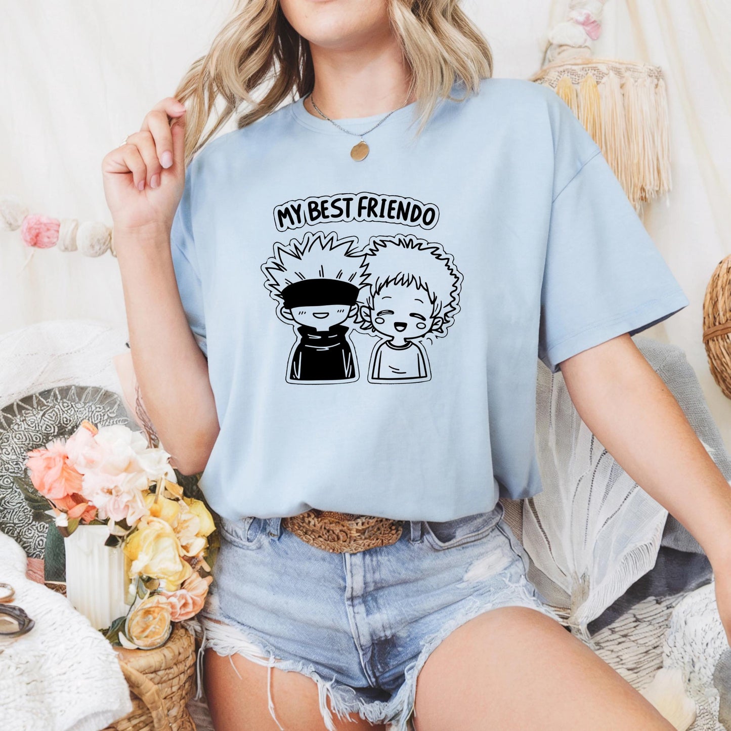 Funny Anime Friendship Tee – My Best Friendo T-Shirt – Cartoon Bestie Gift – Matching Couple or Best Friend Graphic Shirt  AA131
