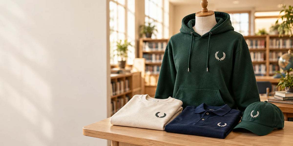 Coordinated forest green hoodie and cap with cream sweatshirt and navy school polo.